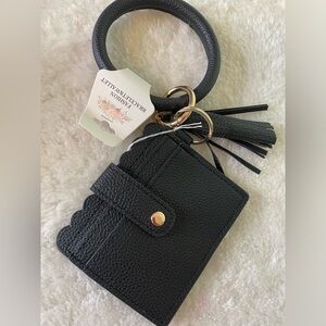 Black Leather Wristlet Keychain Wallet
